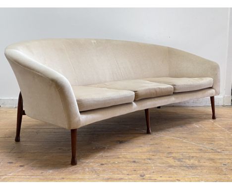 Guy Rodgers, a 'Frisco Bay' curvelinear three seater sofa, 1960's, with three squab cushions, upholstered in ivory velvet, ra