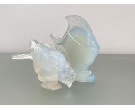 Two 1930's Sabino opalescent glass models or paperweights: the first an angel fish, with moulded mark and further engraved "S