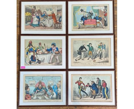 An assembled set of six early 19th century satirical cartoons relating to the decline of the Ottoman Empire and the Greek War