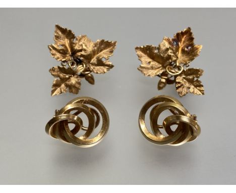 A pair of 9ct gold earrings, each modelled as vine leaves and grapes, the screw post fittings stamped "9ct"; together with a 