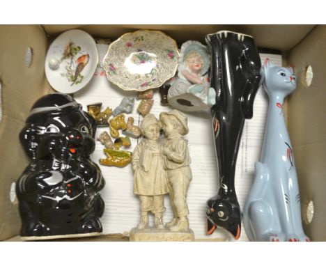 A pair of Kitsch novelty 1950/60's cat vases; a Continental porcelain piano baby ; Wade Whimsies; Midwinter chintz dish; qty