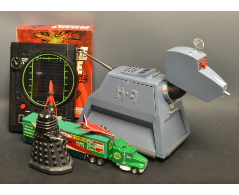 Juvenalia -  a Dr Who K-9 dog toy, battery operated; a Missile strikeelectronic game; a Corgi HGV, team Lotus; etc (1 box)