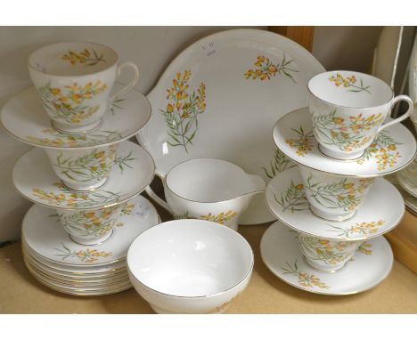 A Shelley golden broom twenty-one piece tea service pattern no. 14010 printed marks