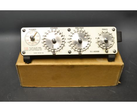 A Vintage 1950s O J Adder mechanical calculator/ adding machine, for British pre decimal currency, manufactured by Holman Eng