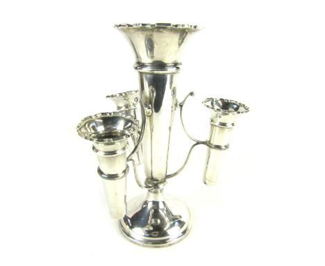 An Edward VII loaded silver epergne, the central trumpet with three branches supporting three smaller trumpets, on outswept c