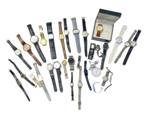 A group of ladies and gent's wristwatches, comprising Sekonda, QiWatch, Citron, Rotary &amp; others and a pocket watch.  (1 t