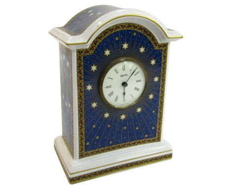 A Spode Millennium Celebration porcelain mantel clock, limited edition No 464, 21cm high, 13cm wide, 8cm deep.