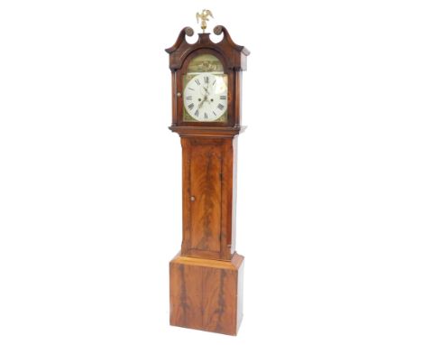 A 19thC mahogany cased long case clock, with circular Roman numeric dial, subsidiary seconds dial and date aperture, eight da