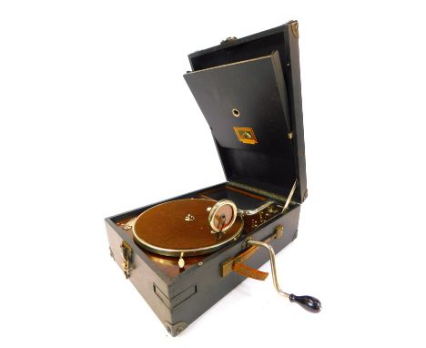 A His Masters Voice portable record player.