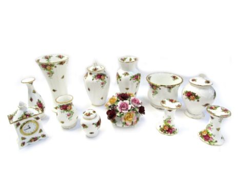 A group of Royal Albert porcelain decorated in the Old Country Roses pattern, to include jar and cover, 23.5cm high, mantel c