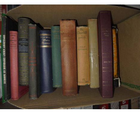 12 Vintage hardback books incl. Mein Kamf, Adolf Hitler and Mr Churchill, a Portrait, The Goebbels Diaries