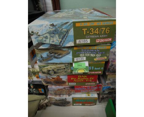 DRAGON - 6 military vehicle kits being Red Army Tank M4A2(76), German Tank PZKPFW.1B Austf.G (Kursk 1943), German Tank Dak P7