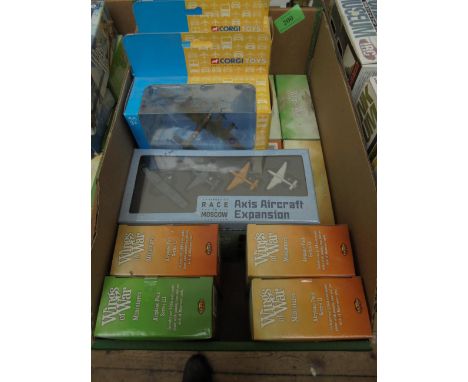 12 WINGS OF WAR MINIATURES (larger pack) together with 3 boxed CORGI toy military aircraft and Race to Moscow Aircraft expans