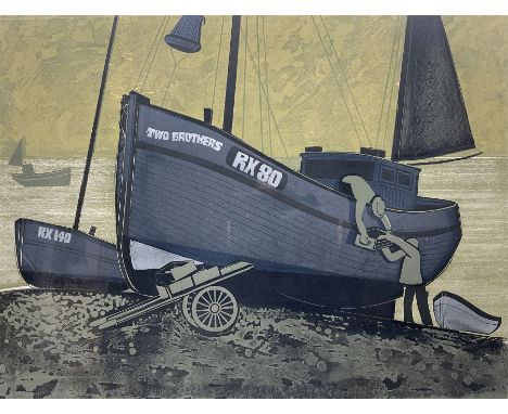 Graham Clarke (British 1941-): 'Two Brothers Unloading', silkscreen print signed and titled in pencil 52cm x 66cm