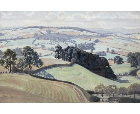 Frances Gair Wilkinson (British 1910-1976): 'Quantock Slopes', tempura on board signed, titled on exhibition label verso 37cm