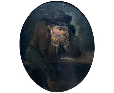 English School (19th century): Man Smoking a Pipe, oil on panel unsigned 13cm x 11cm