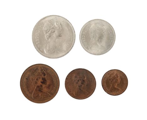 Set of five coins from the first British decimal issue, Great Britain, 1971