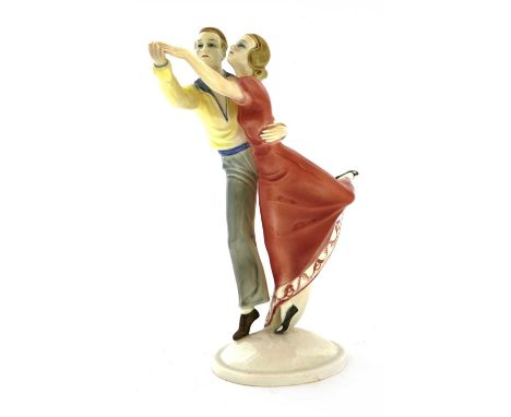 A Goebel figure of two dancers, impressed mark and 'G.F. 7', 29cm high