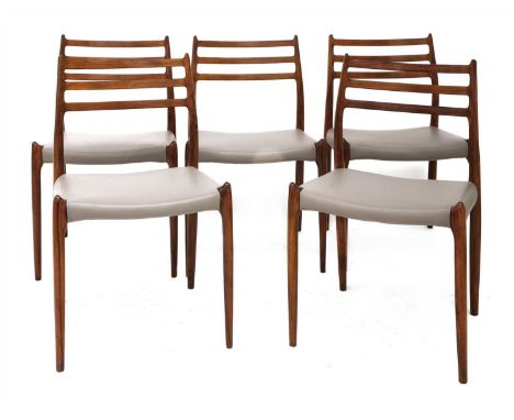 Five Danish rosewood model 78 dining chairs, § designed by Niels O Moller, 50cm wide 50cm deep 78cm high (5)