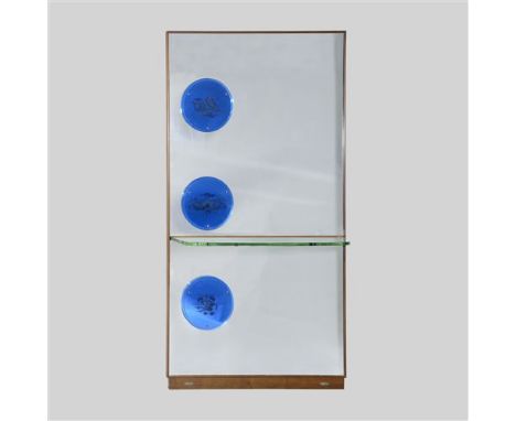 A massive glass wall mirror, possibly by FontanaArte, mounted with bevelled blue glass illuminated roundels, with mermaids, f