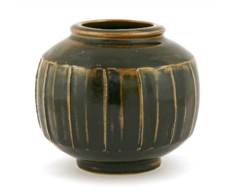 *David Leach (1911-2005), a tenmoku glaze vase, with incised panels, impressed 'DL' monogram, 13.5cm high *Artist's Resale Ri