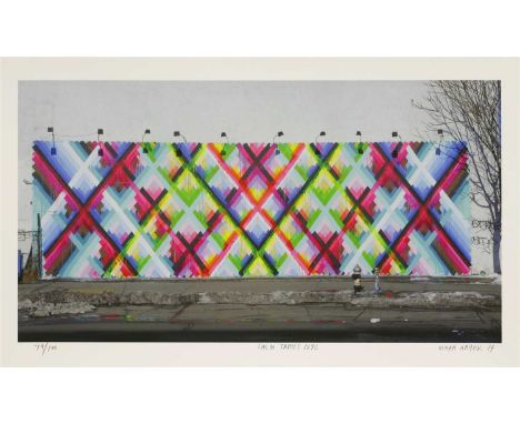 Maya Hayuk (American, b.1969) CHEM TRAILS NYC Giclée print in colours, 2014, signed, titled, dated and numbered 79/100 in pen