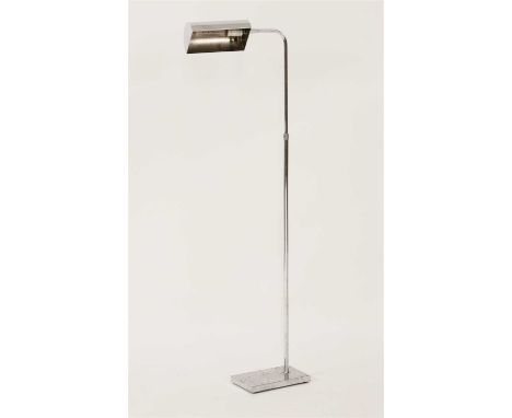 A chrome adjustable standard lamp, 1970s, with an half cylindrical shade, stamped 'Omi' , 126cm high