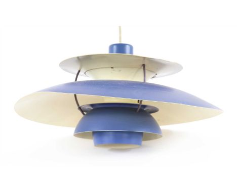 A Louis Poulsen PH5 hanging pendant lamp, designed by Poul Henningsen, in blue, 48cm diameter