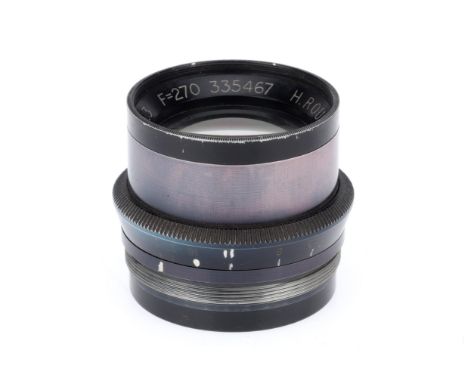 A H. Roussel Paris Stylor f/6.3 270mm Lens, black with a blued steel barrel, serial number 335467, barrel G, iris works, opti