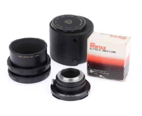 A Set of Pentax 6x7 Extension Tubes and K-mount Adapter, comprising a No. 1 and No. 2 tube in a Pentax rigid case, barrel VG,