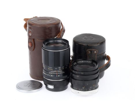 A Pair of Camera Lenses, comprising an Asahi Pentax Auto Takumar f/3.5 135mm, barrel VG, optics VG, with caps and case, and a