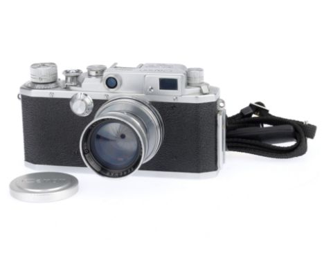 A Canon IV Rangefinder Camera, silver, serial number 74531, body G, small depression to top plate under the serial number, sh
