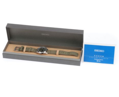 A Seiko Alpinist Automatic Diashock Watch, green bezel, serial number 820182, model 6R15-00E1, G, light marks to backplate, w