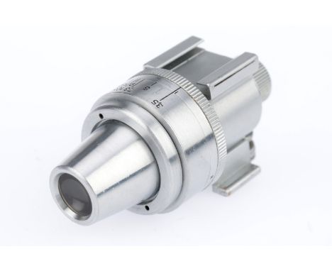 A Leitz Wetzlar Universal Shoe Mounted Viewfinder, chrome, VG, 3.5 to 13.5cm, optics G.