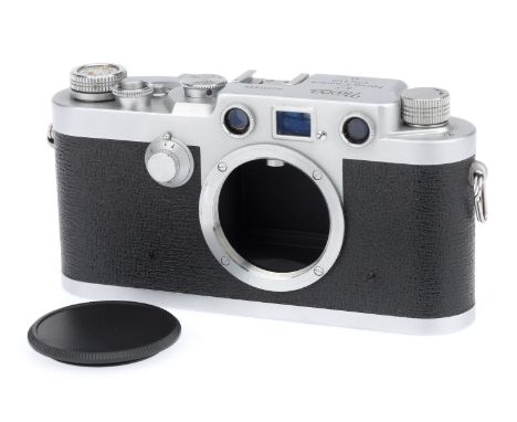 A Nicca Camera Company 3-F Rangefinder Body, silver, serial number 151459, body G, minor dent to top plate and tripod marks t