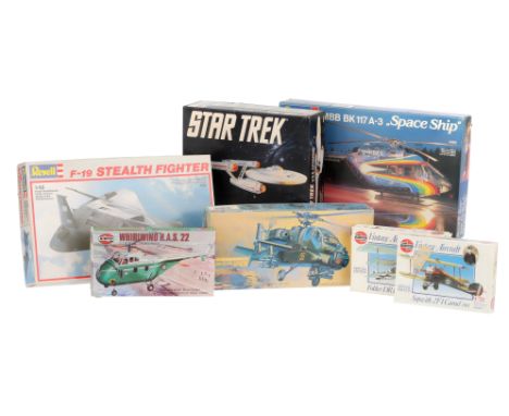 A Selection Aircraft Model Kits, to include a Revell F-19 Stealth Fighter, components sealed in bag, a Revell BK 117 Space Sh