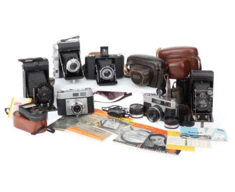 A Selection of Film Cameras, to include a Balda Baldix, body G, shutter works but sticky at slow speeds, with ERC, a Taron VR