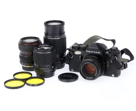 A Pentax LX 35mm SLR Camera Outfit, black, serial number 5273182, body F-G, usage marks to bottom plate, shutter fires after 