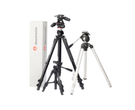 A Group of Camera Tripods, comprising a Manfrotto 055XPROB, VG, lightly used, in maker's box, with MHXPRO-3W head, a Velbon C