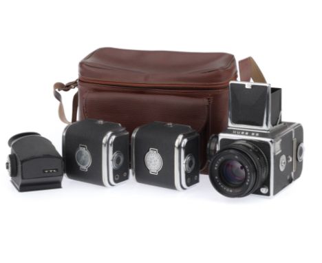 A Kiev 88 Medium Format Camera Outfit, to include the Kiev 88, body G, shutter works, with a Volna-3 f/2.8 80mm lens, barrel 