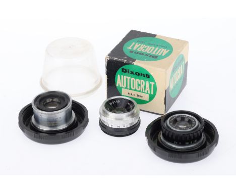 A Group of Enlarging Lenses, comprising a Ross Resolux f/3.5 5cm, barrel G, optics have light cleaning marks, in bubble, a Pa