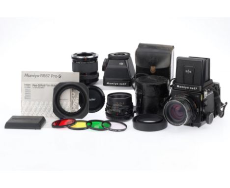 A Mamiya RB67 Medium Format Camera Outfit, comprising the RB67 camera, black, serial number C192374, body G, shutter works, w