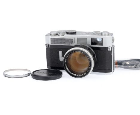 A Canon model 7 35mm Rangefinder Camera, silver, serial number 927656, body VG, light meter responds, shutter working, second