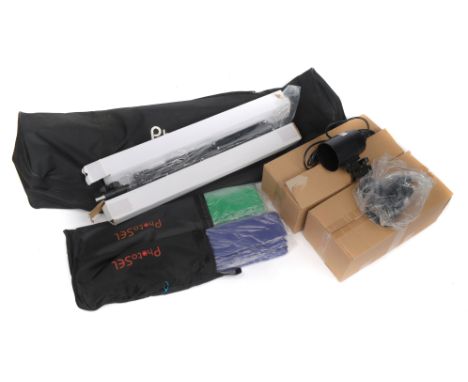 A Pair of PhotoSEL BK-11 Chroma Key Systems, two systems, VG, each comprising 2x3m screens, tripod stand and clip-on light wi