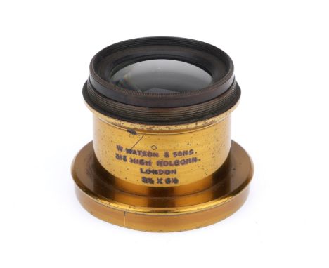 A Watson and Sons Brass Lens brass, VG, 8½x6½, optics G, light dust and haze, rotary stops.