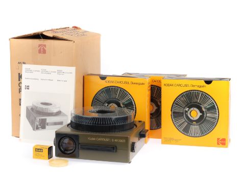 A Kodak S-AV2000 Slide Projector and Carousels, grey, body G, untested, with two light dimmer pug-in units, a controller and 