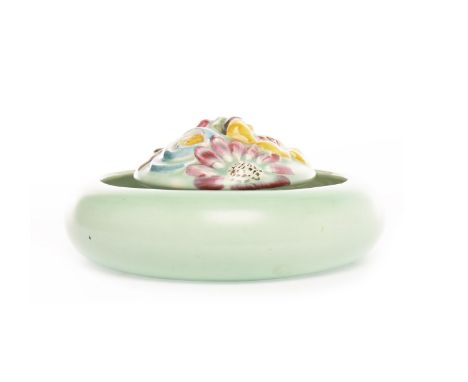 CLARICE CLIFF FOR WILKINSON 'MY GARDEN’ PATTERN CIRCULAR POSY HOLDER, the centre moulded with flowers, hand painted in colour