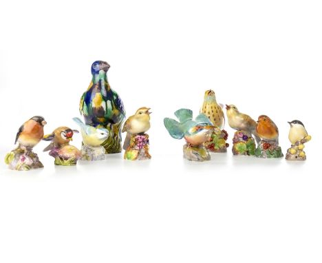 NINE ROYAL WORCESTER BIRD FIGURES comprising Kingfisher, Thrush, Robin, Goldfinch, Marsh Tit, Bullfinch, two Nightingales and