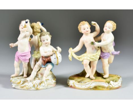 Two Meissen Allegorical Figures of Putti, Late 19th Century, both designed by Joann Joachim Kaendler (1706-1775), one model N