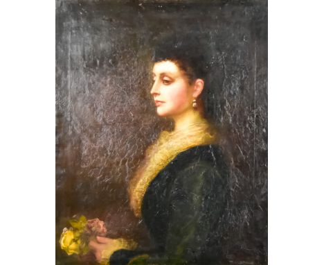 Late 18th/ 19th Century European School&nbsp;- Oil painting - Half-length portrait of a lady in white blouse and green overco